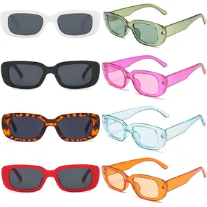 8 Pack Retro Rectangle Sunglasses for Women Trendy Square Party Glasses Bulk for Women Men stylish shade chic unique