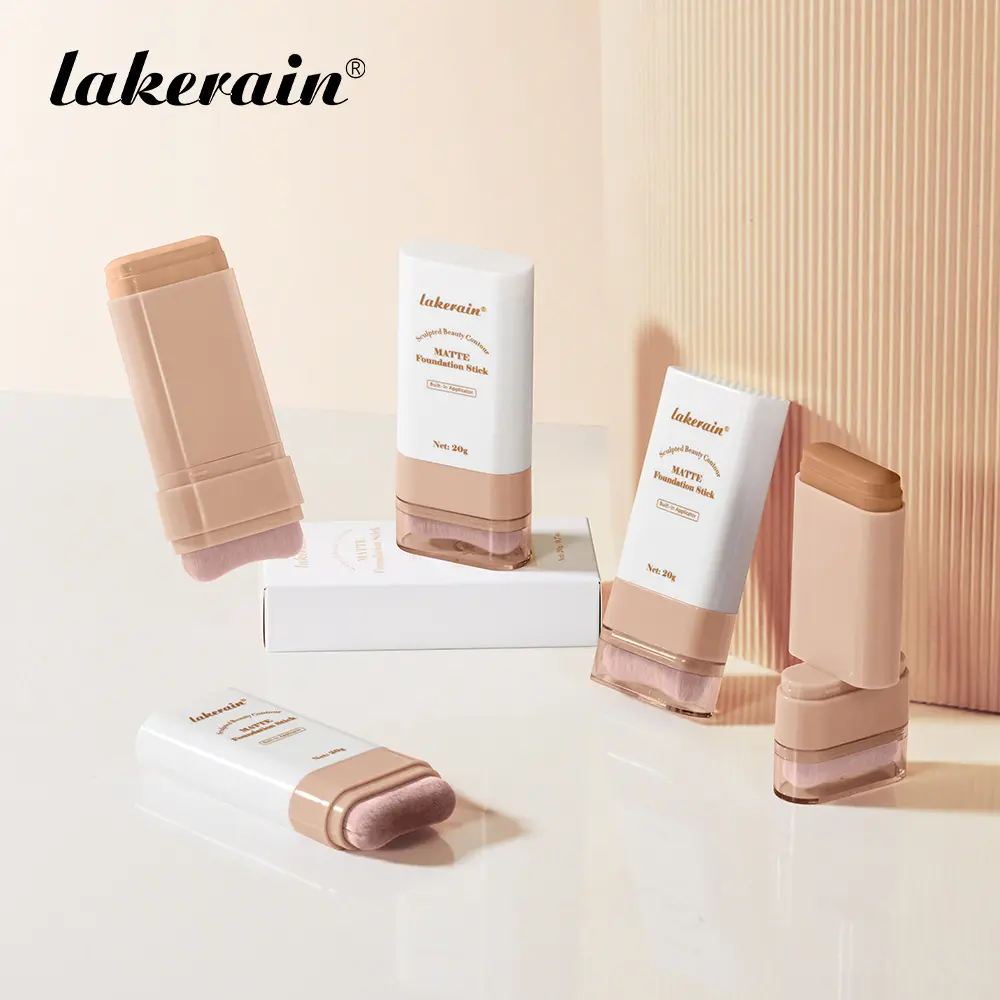 Matte Foundation Stick with With Brush, Waterproof, Sweatproof, Long Lasting Foundation, Lightweight Sheer-to-Medium Coverage, Natural Skin-Like Finish, Oil-Control Makeup Stick, Breathable Formula, Travel-Friendly, 5 Shades Optional, Facial Cosmetics