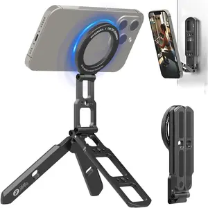 Dual Magnetic Phone Tripod Foldable Double Magnet Mount Pocket Cell Phone Stand for iPhone 16/15/14/13/12 Plus Max for Ipad Travel Gym Magnetic Tripod [US Patent Registered]