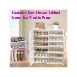 outstanding quality  24 Pairs Stackable Shoe Storage Cabinet Drawer Box Plastic Frame