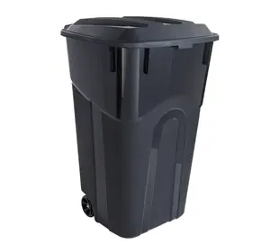 32 Gallon Wheeled Heavy Duty Plastic Garbage Can with Attached Lid Black for Efficient Waste Management