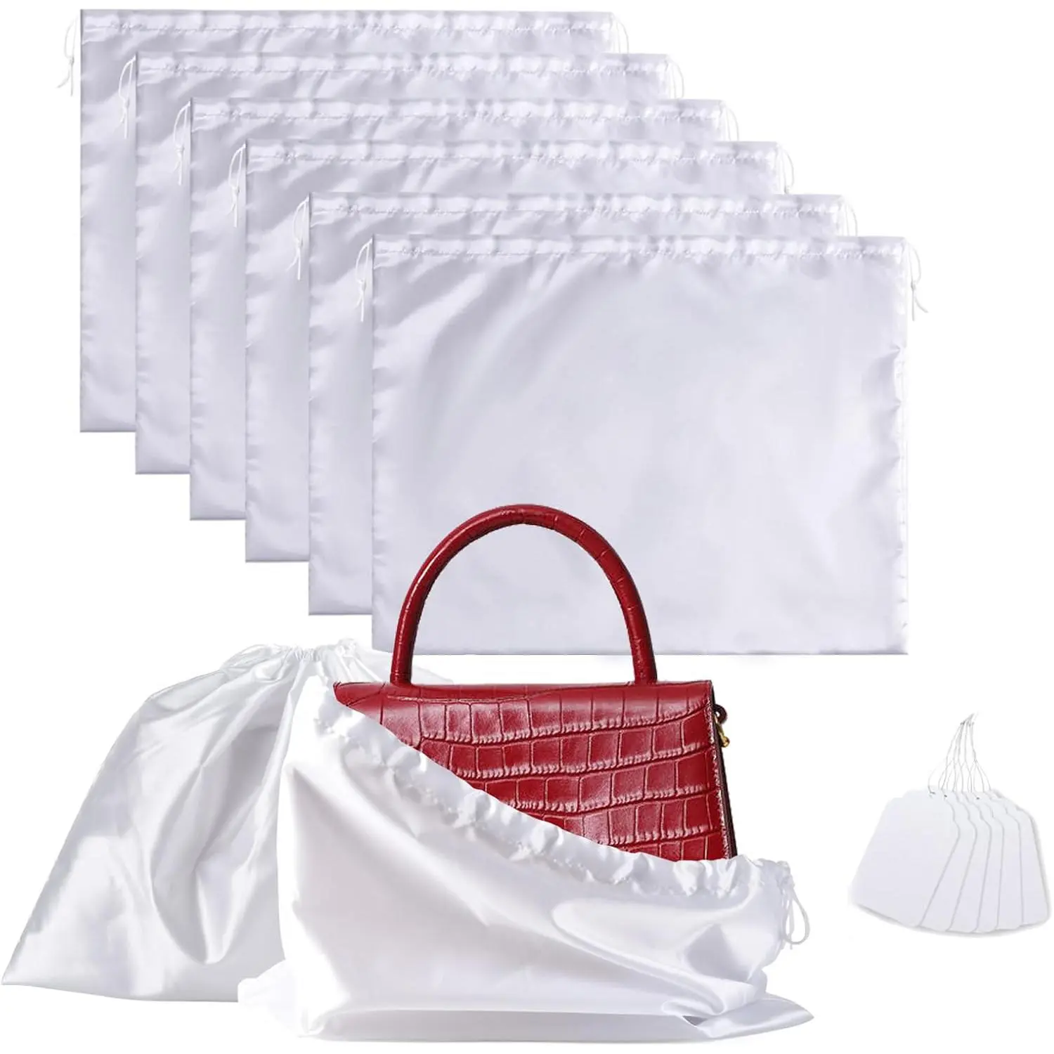 6 Pack Dust Bags for Handbags, Shoe Dust Bags for Purses, Silk Cotton Purse Cover Storage Bag(White, M-19.6 x 15.7 in)