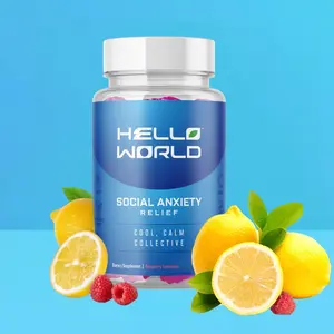 Hello World Social Anxiety Stress Relief - Calming Gummy, Ksm-66 Ashwagandha, Magnesium Glycinate, L Theanine, Vitamin D3, 5-HTP, Lemon Balm, Supplement Healthcare Natural Fitness Dietary Edible