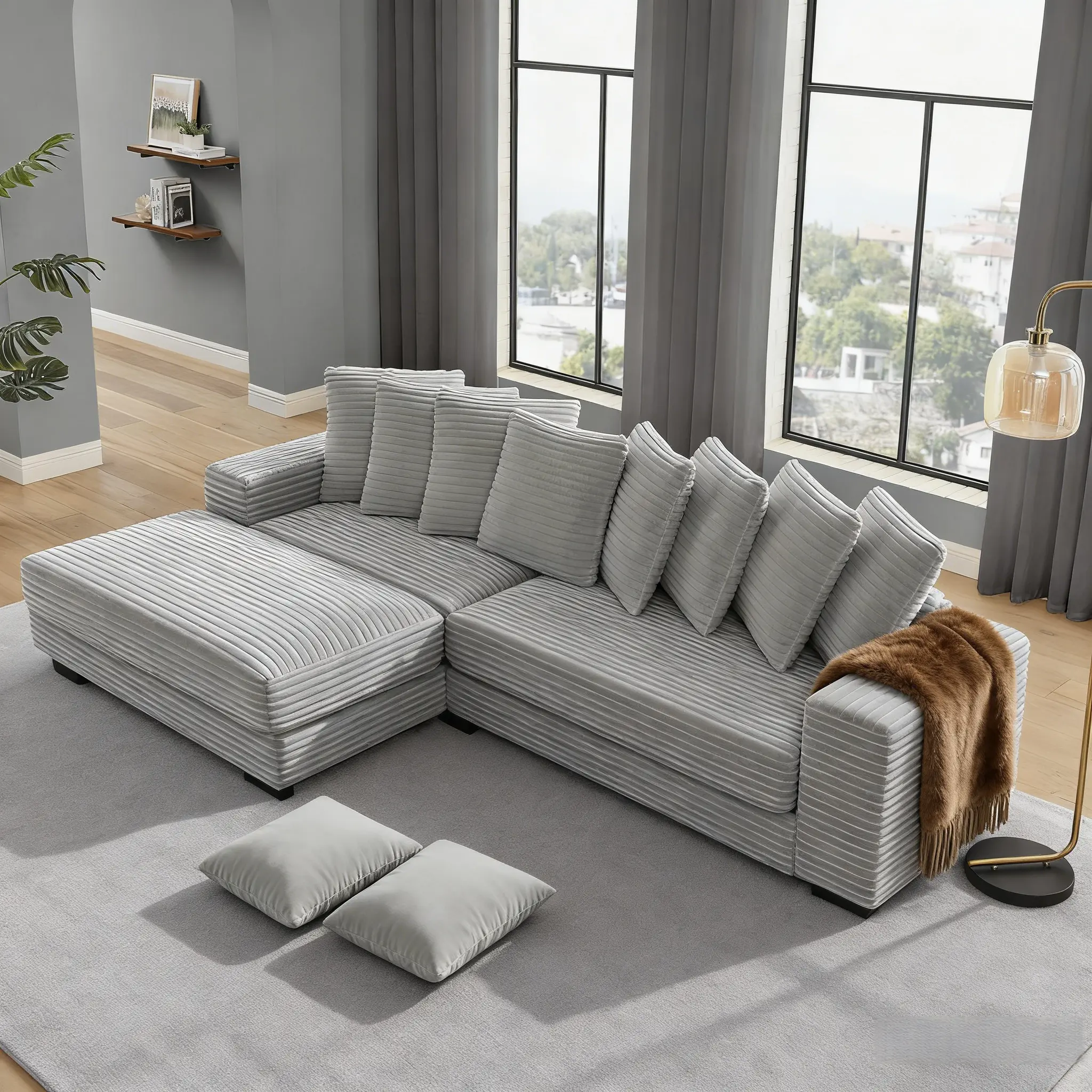 Gray + foam + 3 seats left chaise