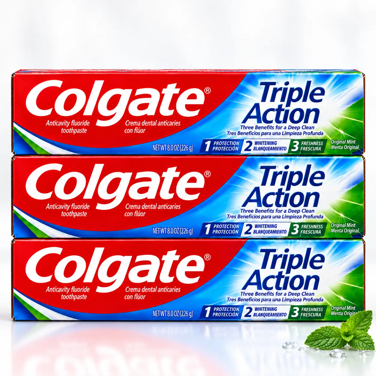 Colgate Triple Action Anticavity Fluoride Toothpaste Value Bundle (8 oz, Original Mint Deep Clean) - Cavity Protection, Whitening, Breath Freshening Oral Dental Care Product