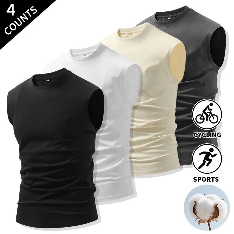 4-Pack Men’s Standard Fit Cotton Crew Neck Sleeveless Tank Tops for Daily Office Casual Wear and City Daily Errands