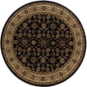 360 Stand 8 ft. Brown Oriental Round Rug - Geometric Shape, Oriental Motif, Traditional Look, Stain Proof, Indoor Use for Dining Room