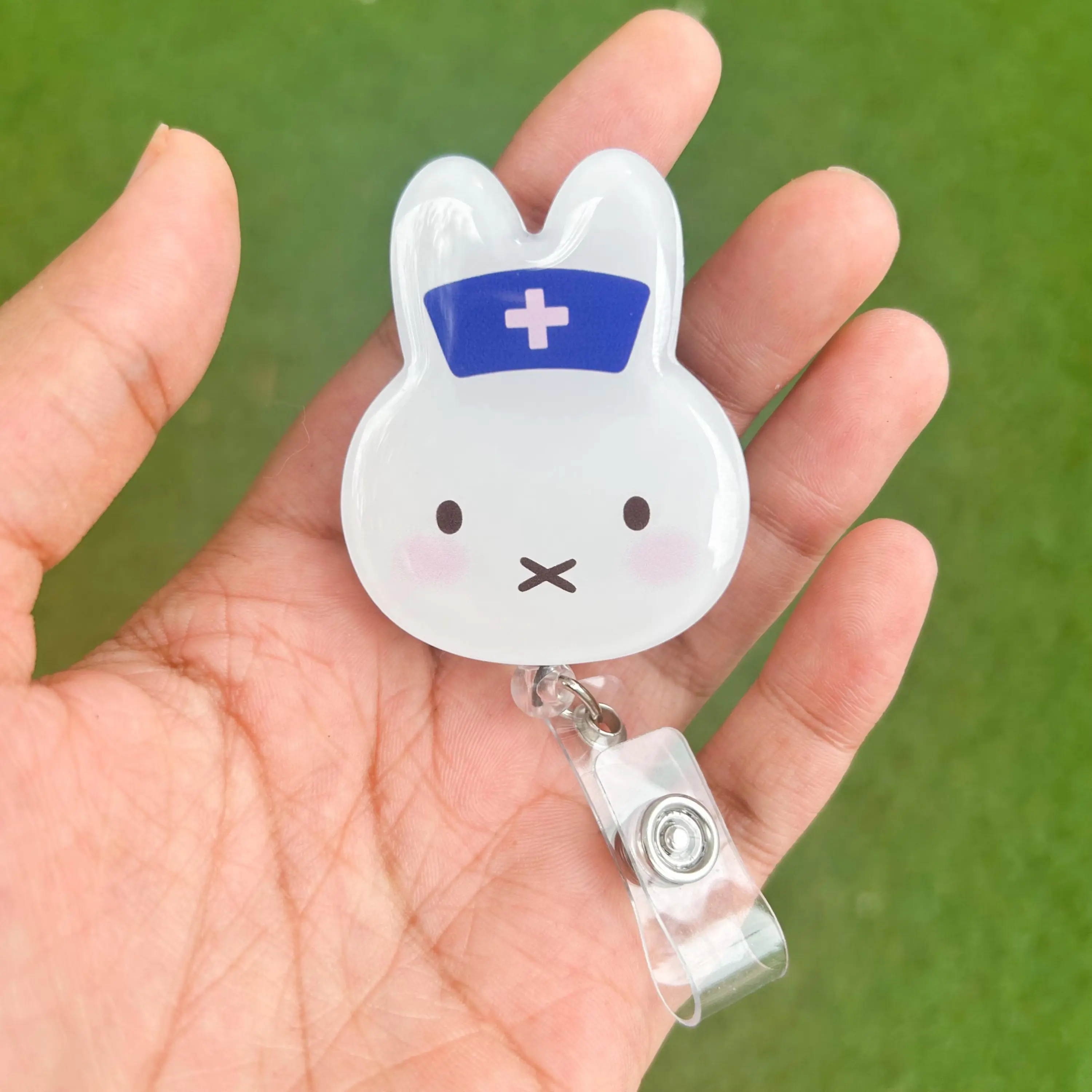 White Rabbit Badge Reel, Bunny ID Holder, Retractable, Accessory, Coworker