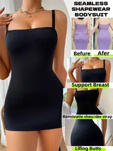 Women's Bodycon Short Dress, Adjustable Strap, Plain Color, Layered Design, No Padding, Perfect Base Layer, Versatile Fit, Basic, Womenswear