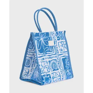 BILLABONG Take A Break Lunch Bag, Insulated Zip Closure Top Carry Handle Silicone Logo Allover Print Everyday Picnic Office Lunch Tote