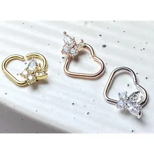 1pc Heart Bendable Ear Cartilage Daith Hoop Ring w/ Prong Set CZ Gem Butterfly