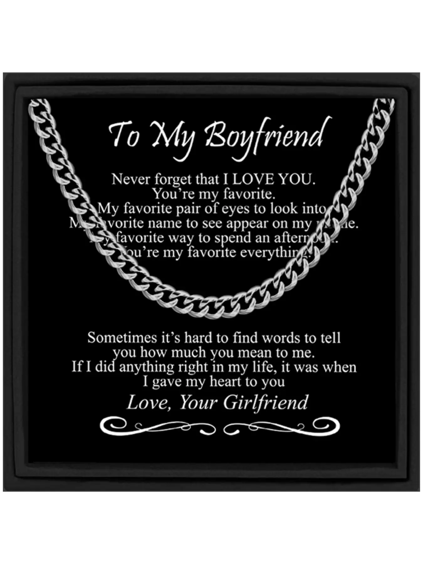 To My Boyfriend Stainless Steel Gift Jewelry Cuban Chain Necklace for Boyfriend, Perfect Anniversary Christmas Gifts