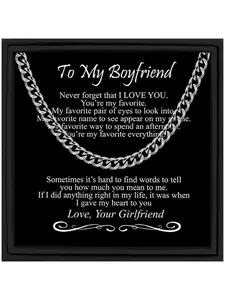 To My Boyfriend Stainless Steel Gift Jewelry Cuban Chain Necklace for Boyfriend, Perfect Anniversary Christmas Gifts