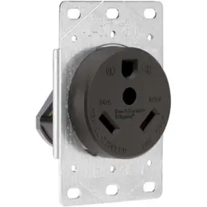 212 MAIN Flush Mount RV Outlet, 30A Rating, 125V 2-Pole 3-Wire Grounding, Copper Alloy, Pass & Seymour 3830CC6, Black, Grounded
