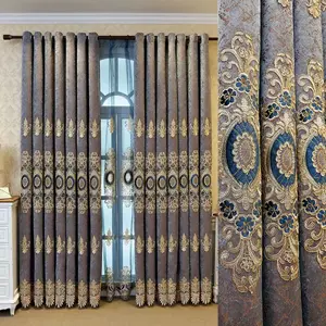 Luxury Blackout Curtain with Embroidered Patterns, Soft Velvet Fabric, Hole Top Design, Home Decor Drapes, Modern Style