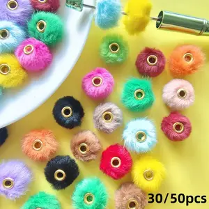 30/50 Pcs 20mm Plush Beads for DIY Jewelry Making, Dark Light Color Faux Fur Balls for Necklaces Bracelets Keychains Party Decorations Art Charms, DIY Beading Accessories