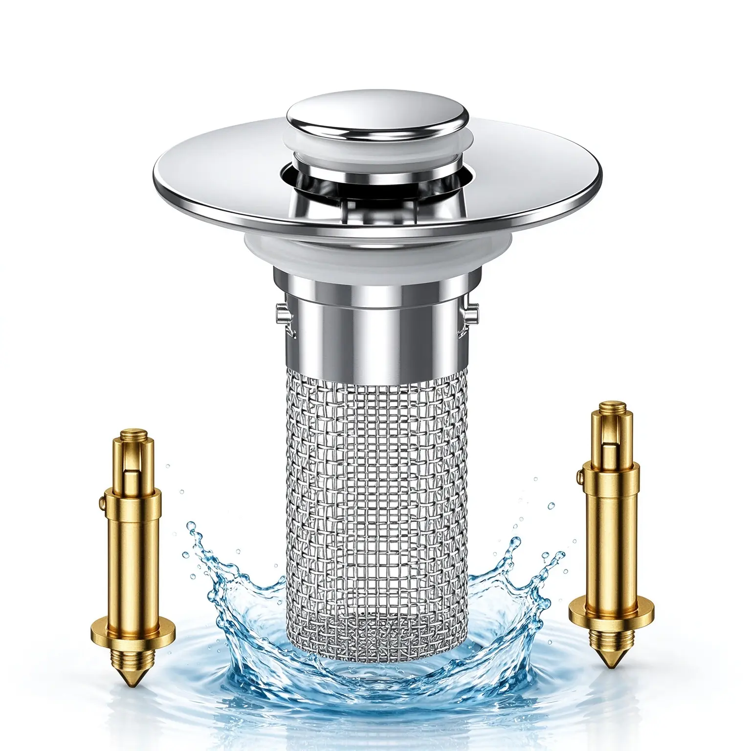Bathroom Sink Drain Strainer with Pop-Up Stopper, Removable Stainless Steel   Basket, Helps Catch  and Debris, Easy-Clean Replacement Drain Plug for Bathroom Sink