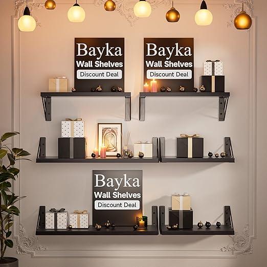 BAYKA for Bedroom Decor, Floating Shelves for Wall, Wall Mounted Rustic Wood Shelf for Books,Plants,Small for Bathroom,Kitchen,Living Room Wooden