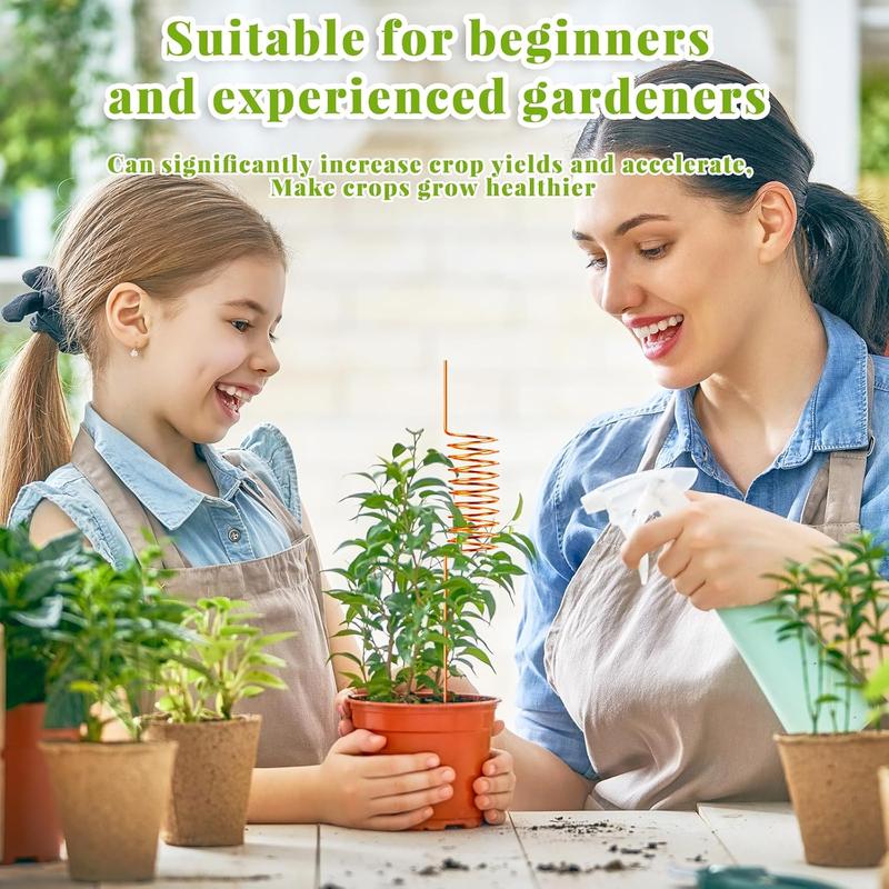 NACHLYNN 6-Pack Electroculture Plant Stakes – Soft Copper Wire & Raw Wood Garden Stakes, Clockwise-Wound (Ideal for Northern Hemisphere), with Connectors & Replacement Wooden Sticks, Beginner-Friendly for Thriving Plants/Vegetables