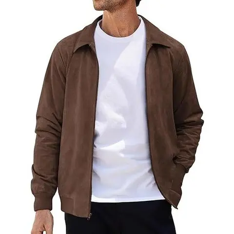 COOFANDY Men's Faux Suede Bomber Jacket Lightweight Full Zip Jackets Vintage Casual Trucker Jacket Fabric Menswear Classic Plain Soft Baggy Breathable Cargo Breathable Cargo Coats Zipper