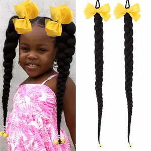 Children's wig braids, double braids, artificial long braids, bow ponytail, African style,Mother's Day gifts, Dolly Day gifts