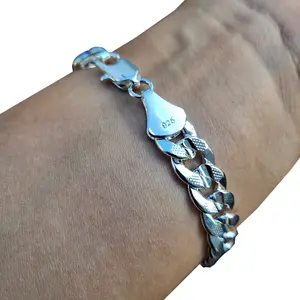 Men's 925 Sterling Silver Finished High-End Brass 10mm 9" Bracelet Fashion Cuban Chain Jewelry Accessory