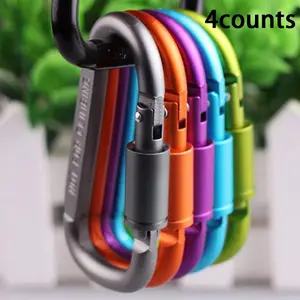 8D Thickened Colorful Long Nut Band Locking Carabiner, 4/8 Counts Aluminum Alloy Climbing Buckle, Portable Hook for Bag, Tent, Outdoor Camping Hiking