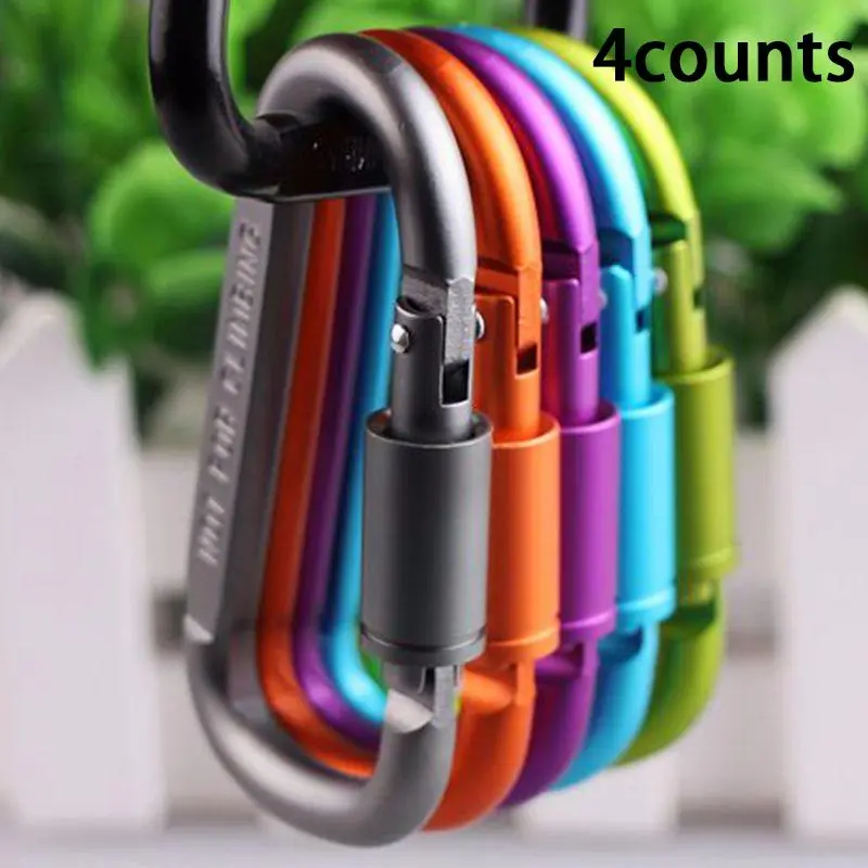 8D Thickened Colorful Long Nut Band Locking Carabiner, 4/8 Counts Aluminum Alloy Climbing Buckle, Portable Hook for Bag, Tent, Outdoor Camping Hiking, Carabiner Hooks