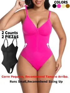 Women's Seamless Shapewear Bodysuit, Front Zipper Design, Tummy Control Thong Style, All Seasons Wearable, Comfortable Fit