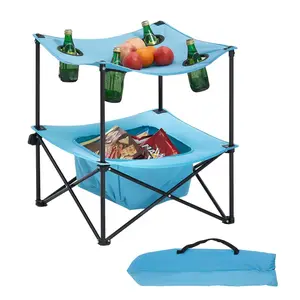 Folding Portable Camping Table With Oxford Cloth Top For Outdoor Picnics And Events, Square Table Design With 4 Cup Holders, Lightweight Foldable Picnic Desk, Sturdy Steel Frame, Non-Slip Feet, Easy Open And Close, Compact Storage