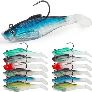 Soft Fishing Lures Pre-Rigged Swimbait Jig  Paddle Tail Swim Baits Swim Shad Lures Soft Plastic Swimbait Bass Trout Walleye Sinking Baits Fishing Lures Kit for Saltwater Freshwater