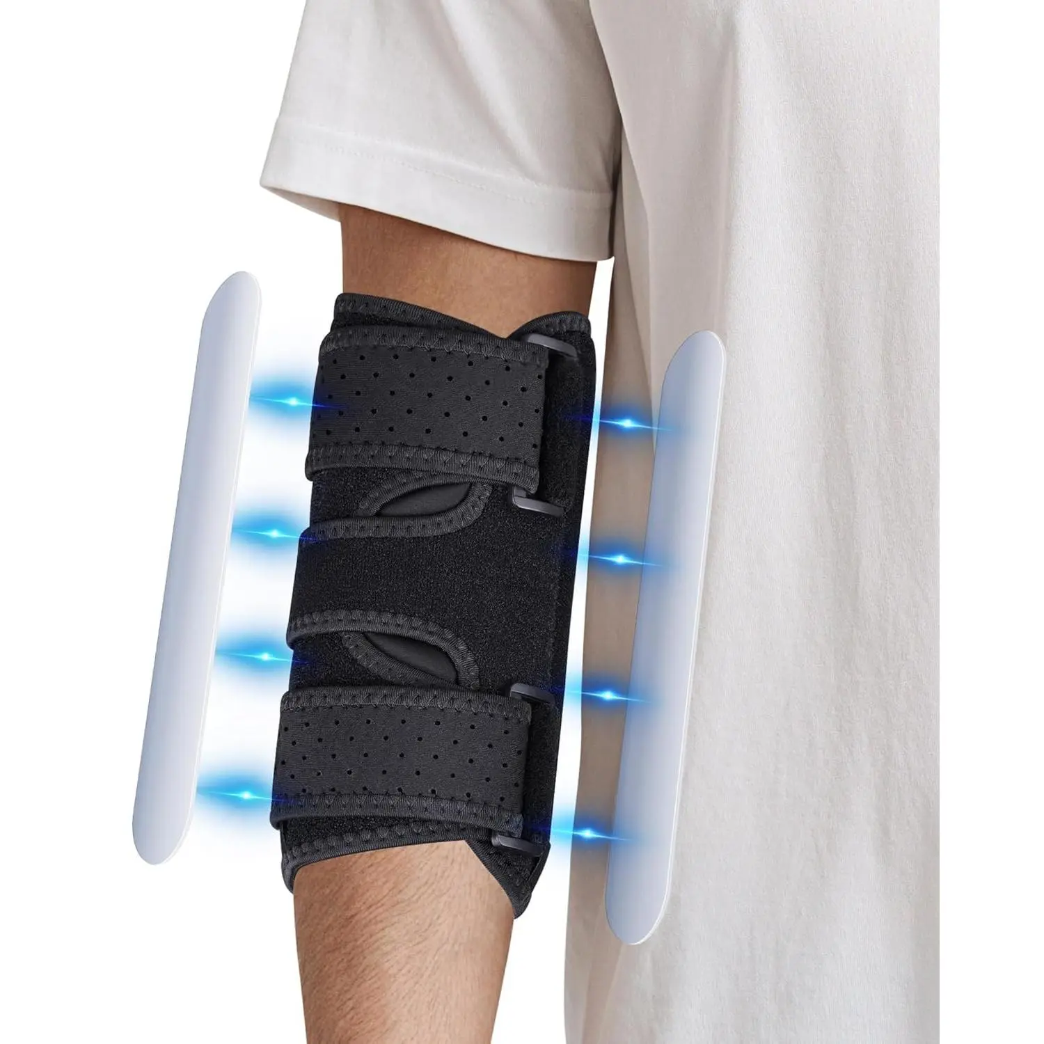 Adjustable Elbow Brace with 2 Removable Metal Splints, Nylon Neoprene Build, Hook&Loop Fastener Closure - Snug Compression Sports Protective Gear, Tendonitis Aid for Men & Women