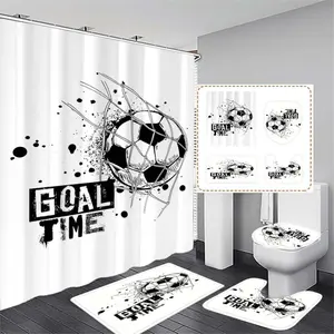 Football Print Shower Curtain Set with 12 Hooks, Modern Bathroom Divider, No-Drill Bath Curtain, Home Decor Accessories Gift