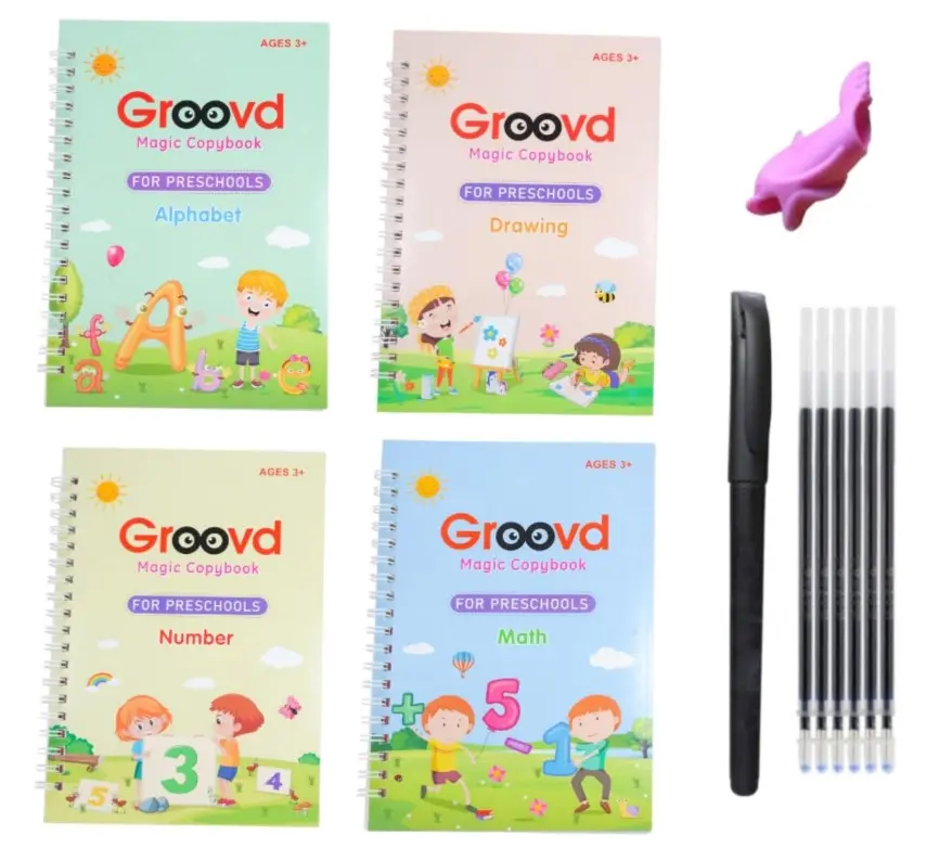 Children's Magic Copybooks - Reusable Grooved Writing Books for Kids - Handwriting Practice Workbooks, Calligraphy Learning Kit & Tracing Tools Set