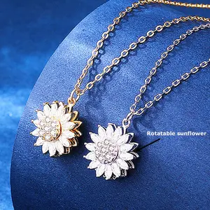 Zircon rotating sunflower necklace with three colors to choose from for girls' daily wear