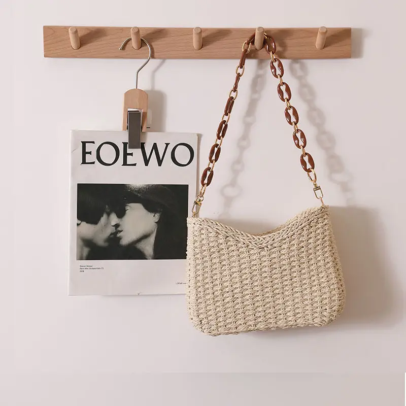 Women's Straw Crossbody Bag — Hand-Woven Shoulder & Handbag, Summer Beach Tote, Compact Woven Vacation Bag, Bohemian Style, Underarm Woven Bag