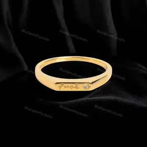 Silver Fuck off ring 14k Solid Gold Diamond Ring Gold Fuck Off Ring Divorce ring Middle finger ring Breakup Gift bad Word Message Ring Gift