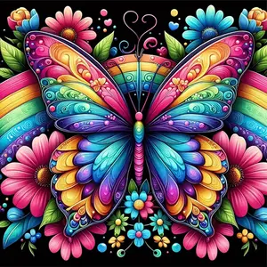 1PCS Rainbow Butterfly Diamond Painting Kit Colorful Flower Rhinestone Art for Home Decor DIY Craft Gift