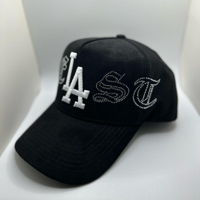 West LA Trucker Hat - Adjustable Snapback Cap with Embroidered "LA" & White Diamonds - Premium Black Fabric for Comfort & Style