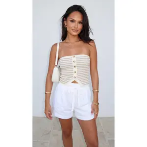 Riviera Stripe Button Tube Top - Beige