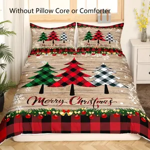 3pcs Merry Christmas Christmas tree Duvet Cover Queen Size,Tree Pattern Microfiber Bedding Comforter Cover Set (1 Duvet Cover + 2 Pillowcase), Bed Sets, Holiday Bedding, Cheerful Seasonal Decor, Holiday Print, Machinewashable Bedding, Soft Microfiber