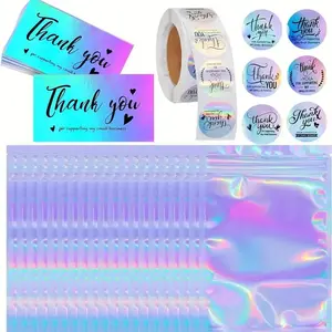 Thank You Card & Sticker Set, Holographic Greeting Cards, 570pcs/set Colorful Thank You Card & Packaging Bag, Gift Wrapping Supplies for Birthday Wedding