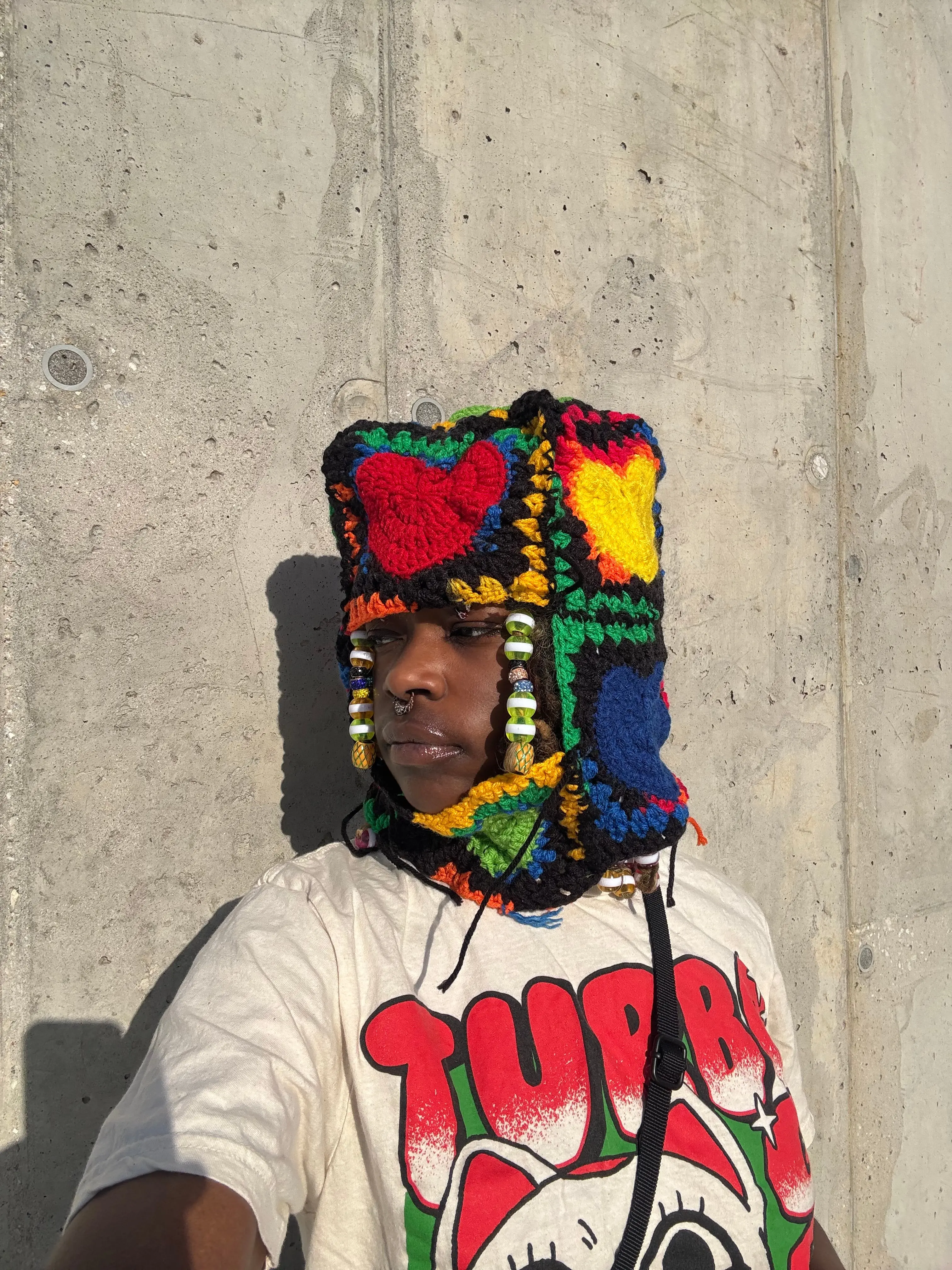 Crochet Primary Color Heart Ski Mask