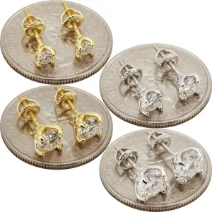 Moissanite 925 Sterling Silver 14k Gold Vermeil 4-7mm Solitaire Screw Back Stud Earrings