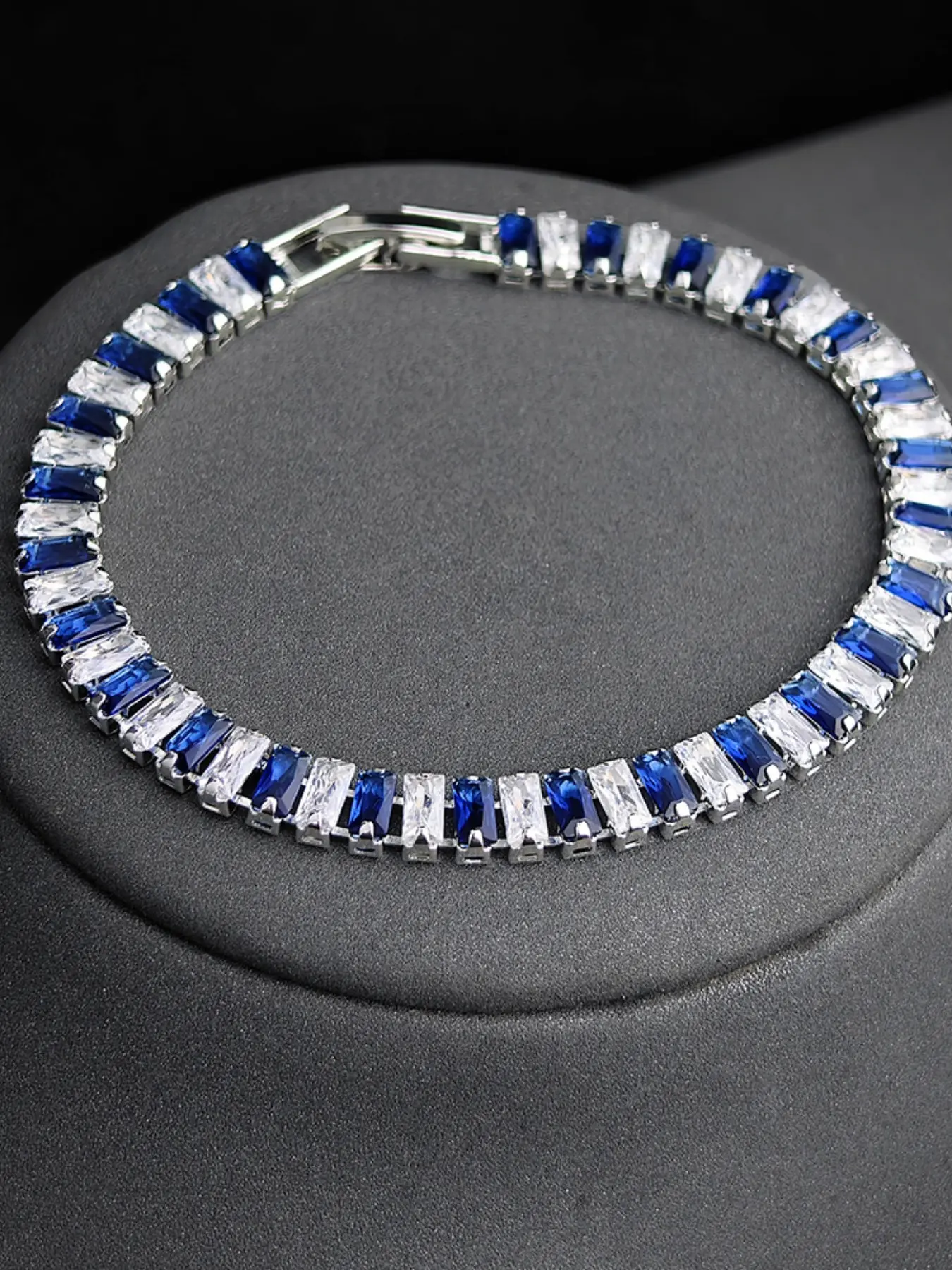 European Vintage Blue and Rhombus Full Diamond Bracelet, Elegant and Luxurious, Instantly Elevates Your Style, High-End Fashion Accessory