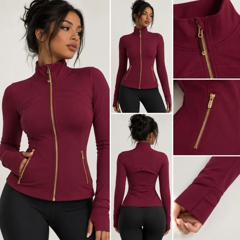 Women’s Sculpted Zip-Up Active Jacket, Breathable Quick-Dry Outerwear for Gym, Running