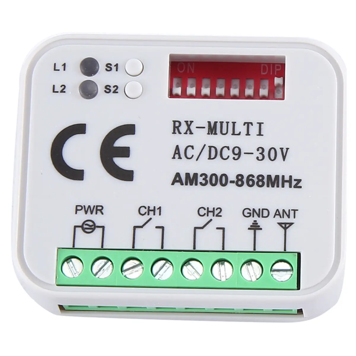 Universal 2-Channel Relay Receiver Module - 300-868MHz Multi-Frequency Controller, 400 Code Storage for Garage Door Control, 9V-30V DC, Metal & PVC (Sports & Outdoor Water Sports Surfing Accessory), 30-50 Meters