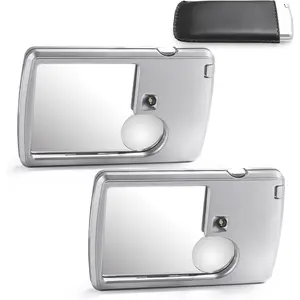 2 count 3X 6X Pocket Magnifying Glass with Light, Card Type Magnifying Portable Glasses Lighted Magnifier for Reading  Menu Travel Contracts  (Sliver)