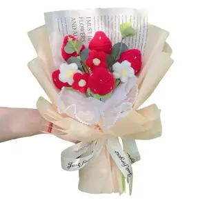 Srawberry Crochet Bouquet Gift Bouquet - Creative Design with Red Berries and White Flowers in Elegant Wrap