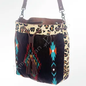 American Darling Bucket Bag Hand Woven Saddle Blanket Hair-On Cowhide Genuine Leather Western Purse with YKK Zipper